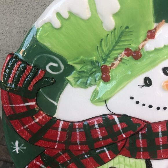 Fitz and Floyd Holly Hat Snowman Platter - Picture 5 of 9